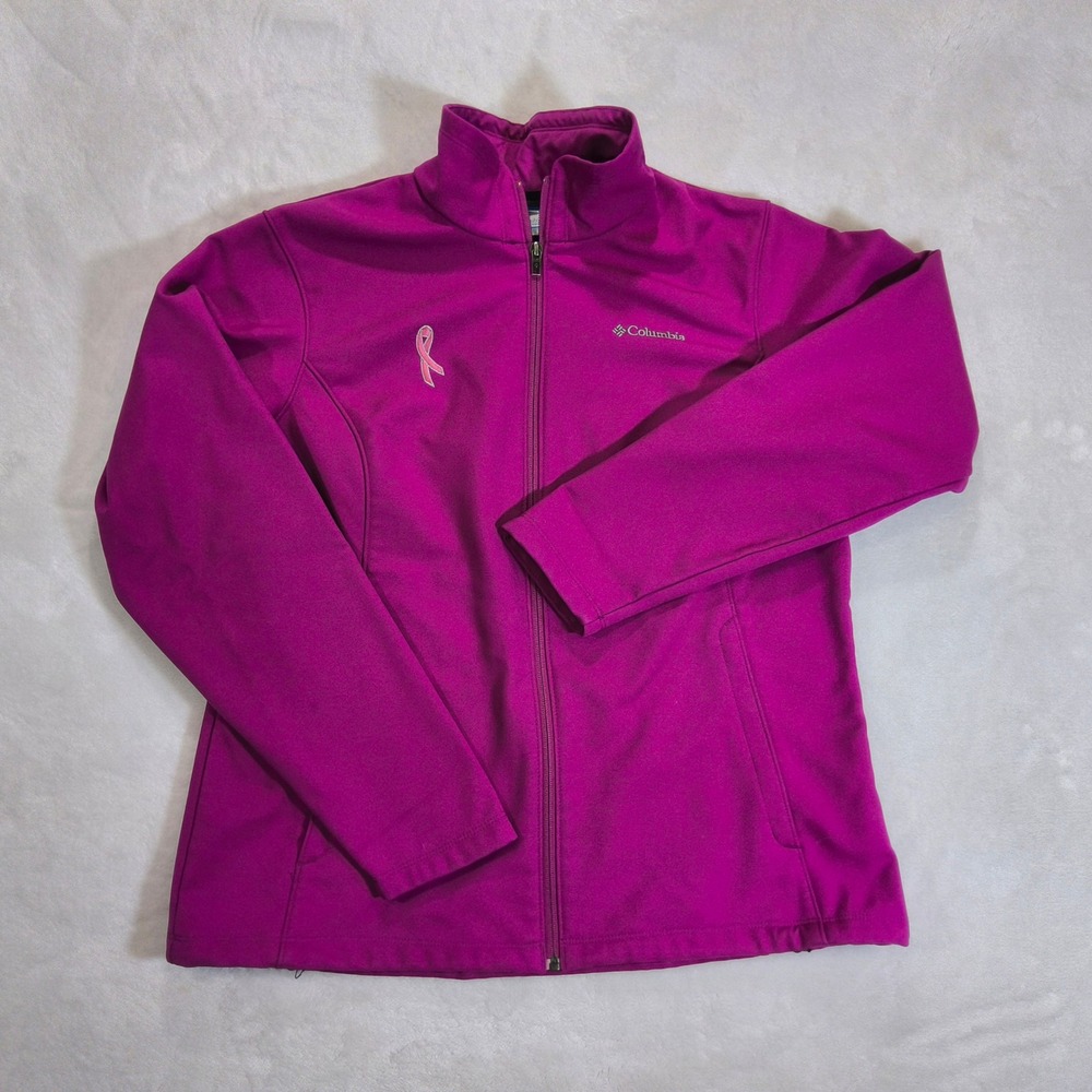 Columbia Softshell Jacket Women XL Pink Breast Cancer Awareness Full Zip Fleece - Picture 2 of 9